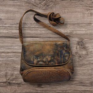 Jane Yoo Bag Wearable Art Hand Painted Signed Leather Crossbody Handbag Vintage